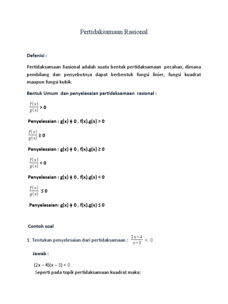 Pertidaksamaan Rasional