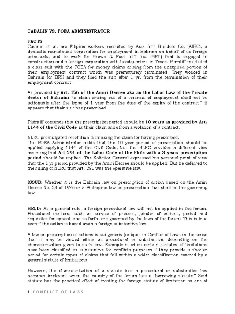 Cadalin vs. Poea PDF Statute Of Limitations Procedural Law