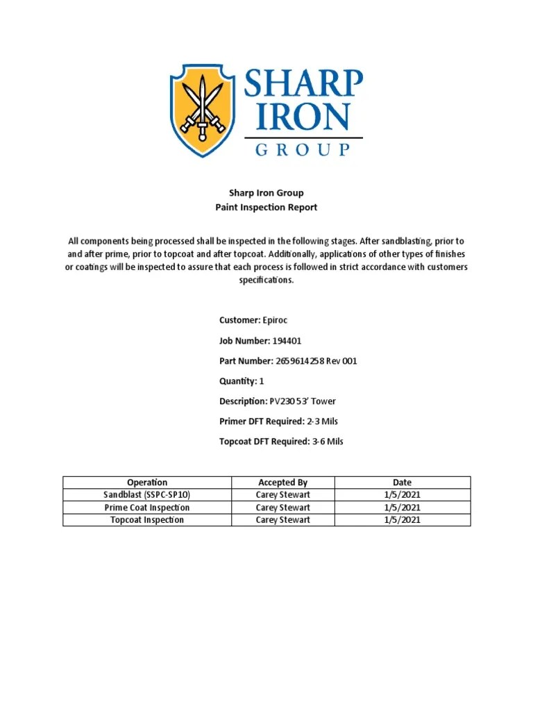 Paint Inspection Report For Epiroc Tower Finals PDF