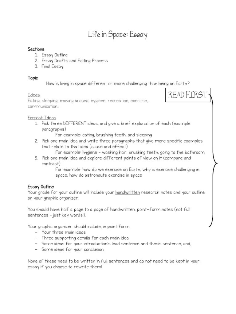 Life in Space Essay PDF Essays Paragraph
