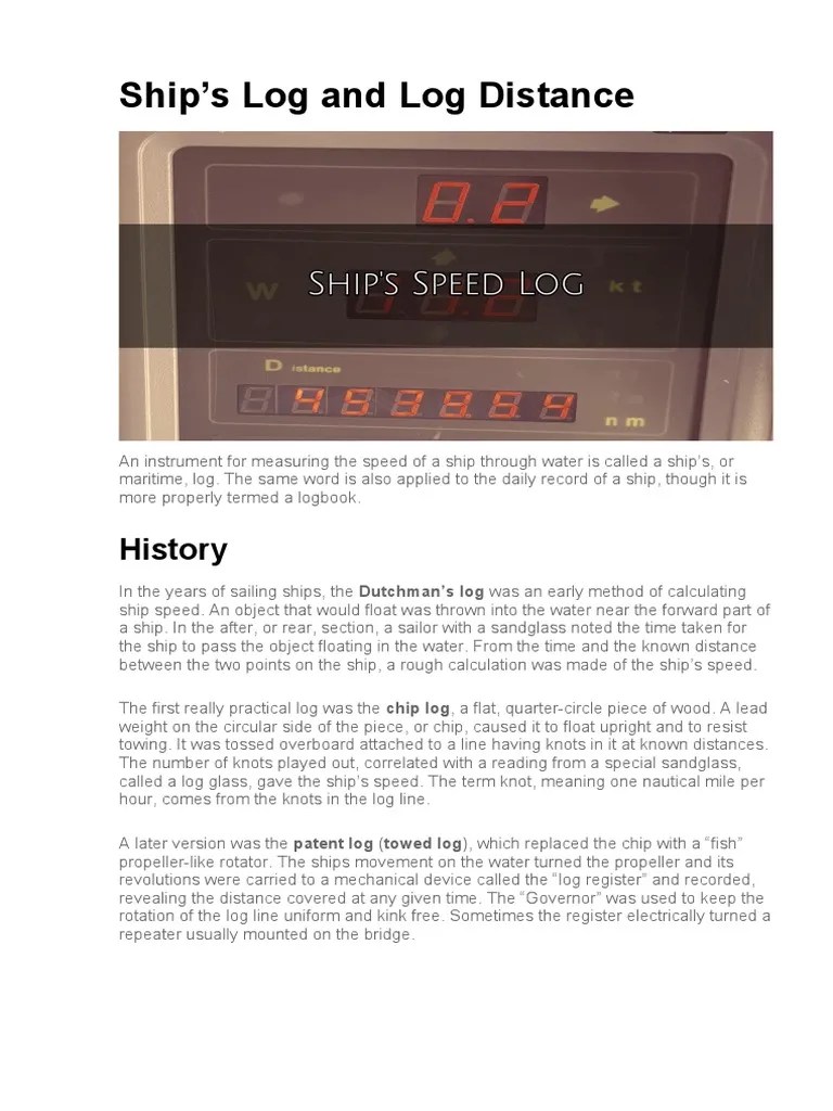 Ship's Log and Log Distance PDF Speed Ships