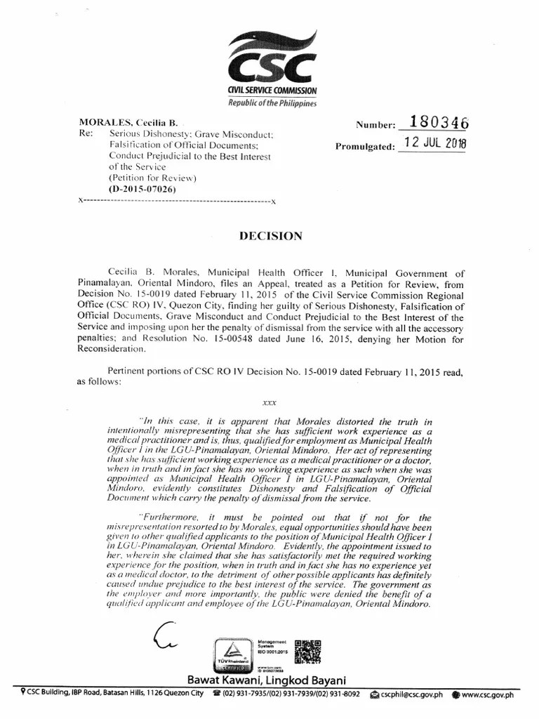 Case On Serious Dishonesty, Falsification of Public Document, Grave