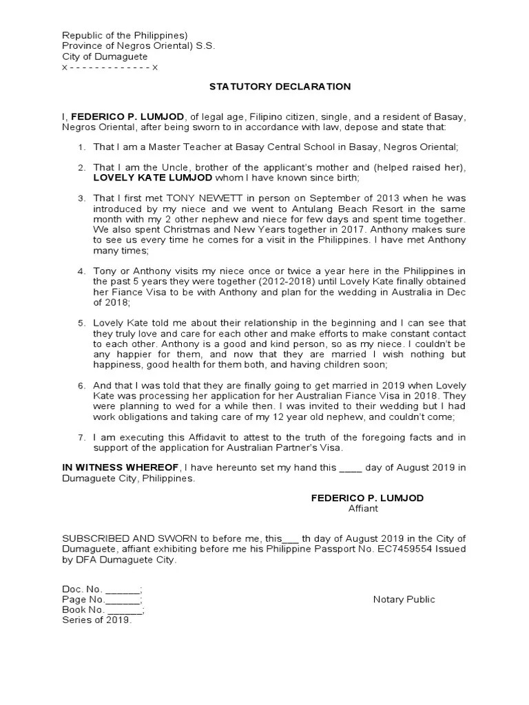 StatutoryDeclarationAffidavit Sample PDF Affidavit Government