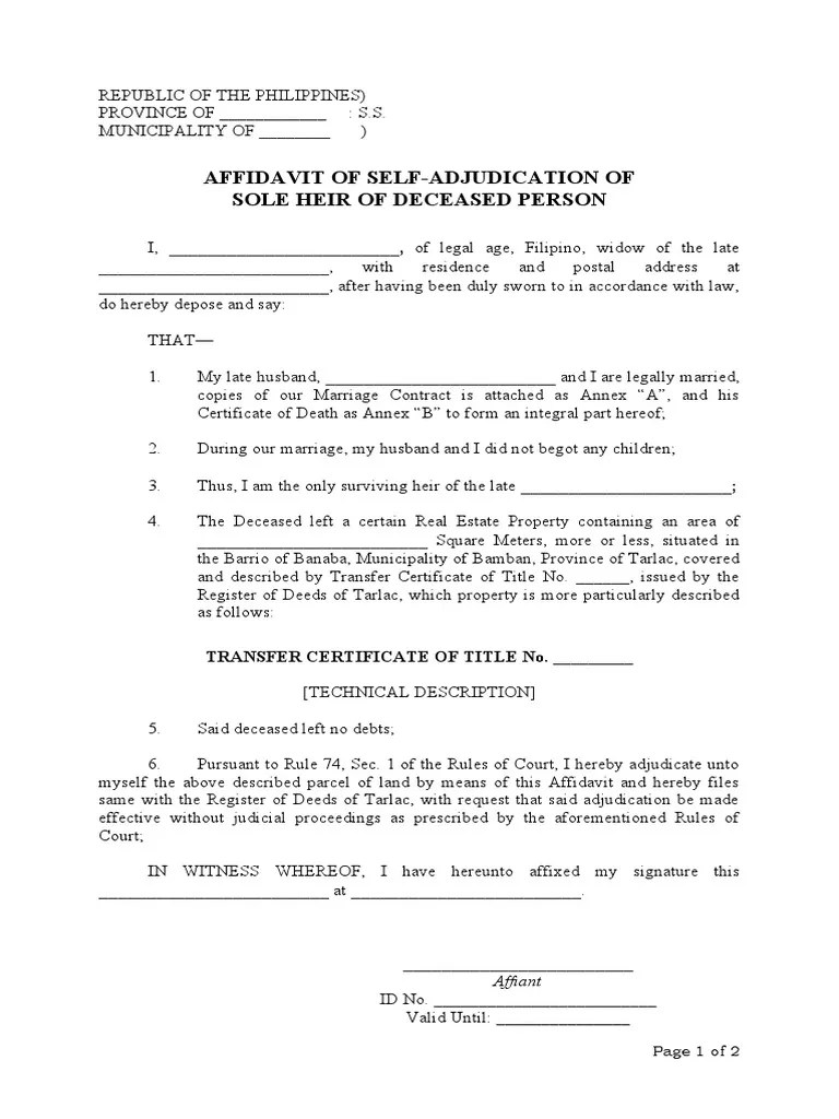 Adjudication of Sole Heirship and Transfer of Real Property Through