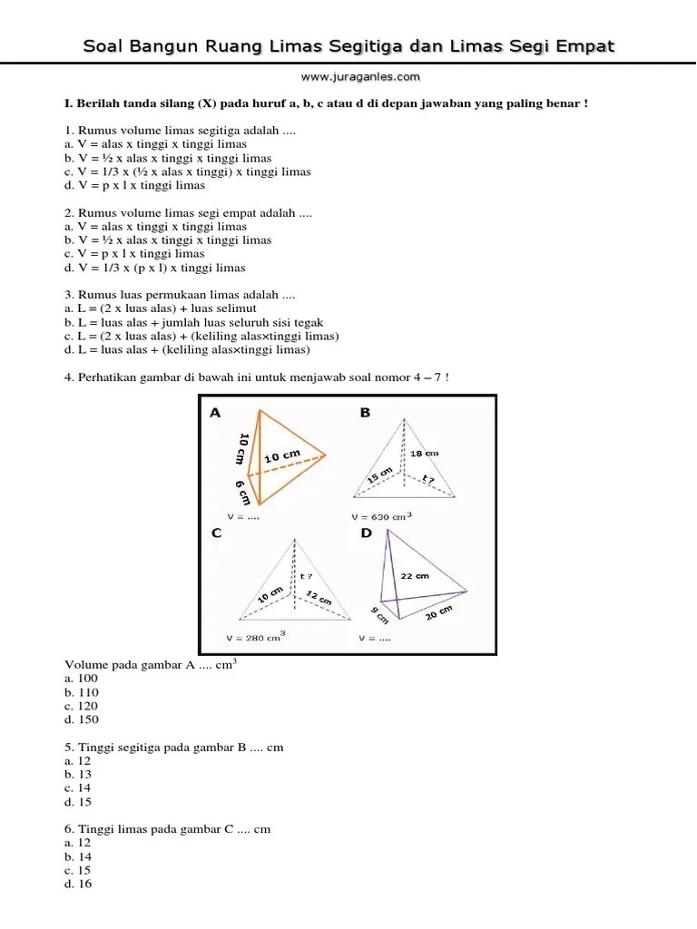 Soal Bangun Ruang Limas Segitiga Dan Limas Segi Empat | PDF