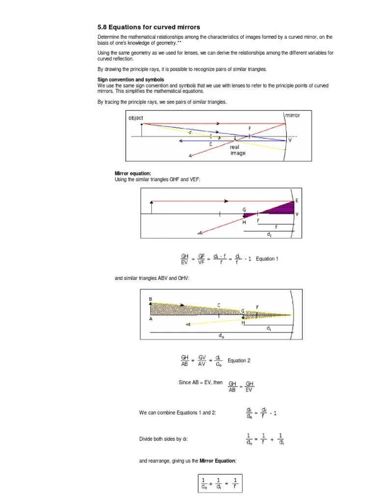 Equations For Curved Mirrors PDF