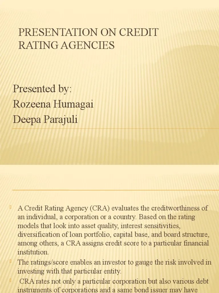 Presentation On Credit Rating Agencies PDF Credit Rating Credit