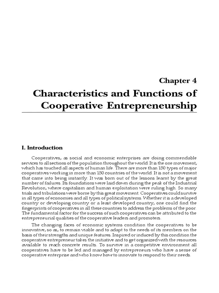 Characteristics and Functions of Cooperative Entrepreneurship PDF