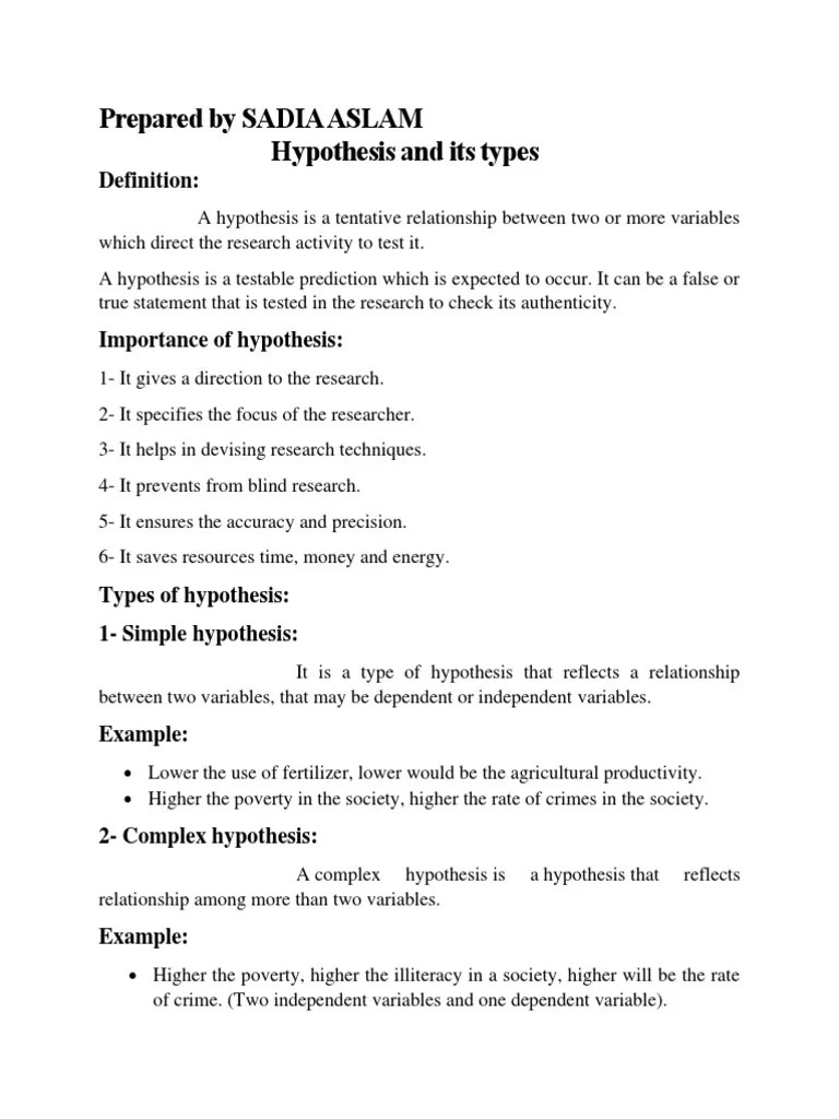 Hypothesis and Its Types PDF Hypothesis Statistical Hypothesis
