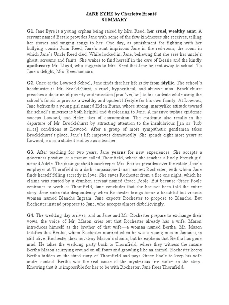 Summary. JANE EYRE by Charlotte Brontë PDF Jane Eyre