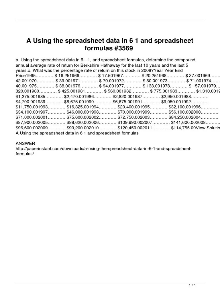 A Using The Spreadsheet Data in 6 1 and Spreadsheet Formulas PDF