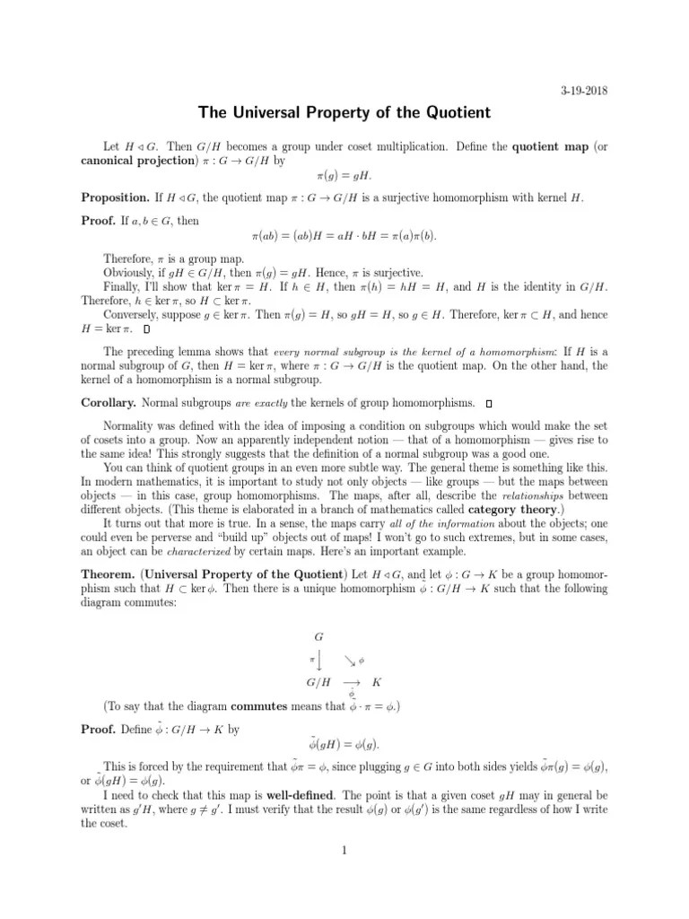 The Universal Property of The Quotient PDF Group (Mathematics