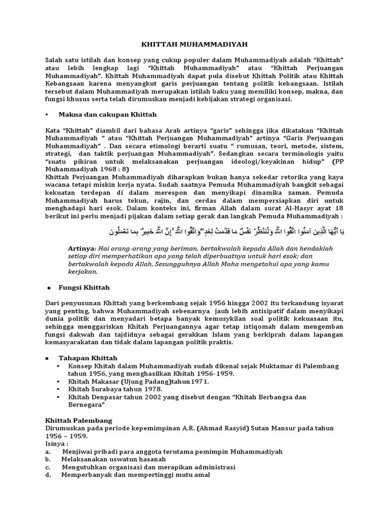 Khittah Atau Garis Perjuangan Muhammadiyah