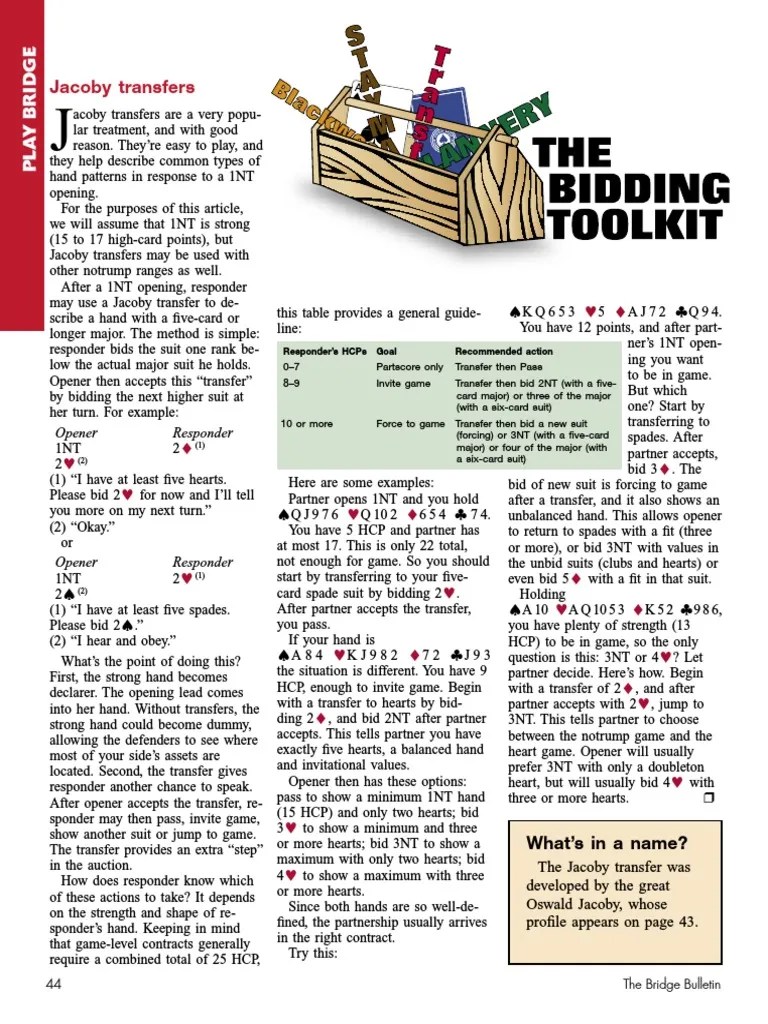 Jacoby Transfers PDF Contract Bridge French Deck Card Games