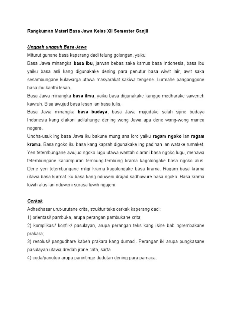 Rangkuman Materi Basa Jawa Kelas XII Semester Ganjil | PDF