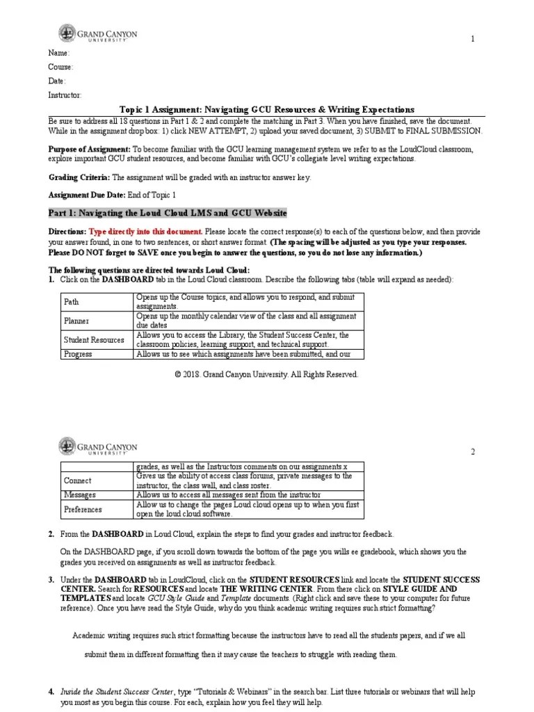 Topic 1 Assignment: Navigating GCU Resources & Writing Expectations
