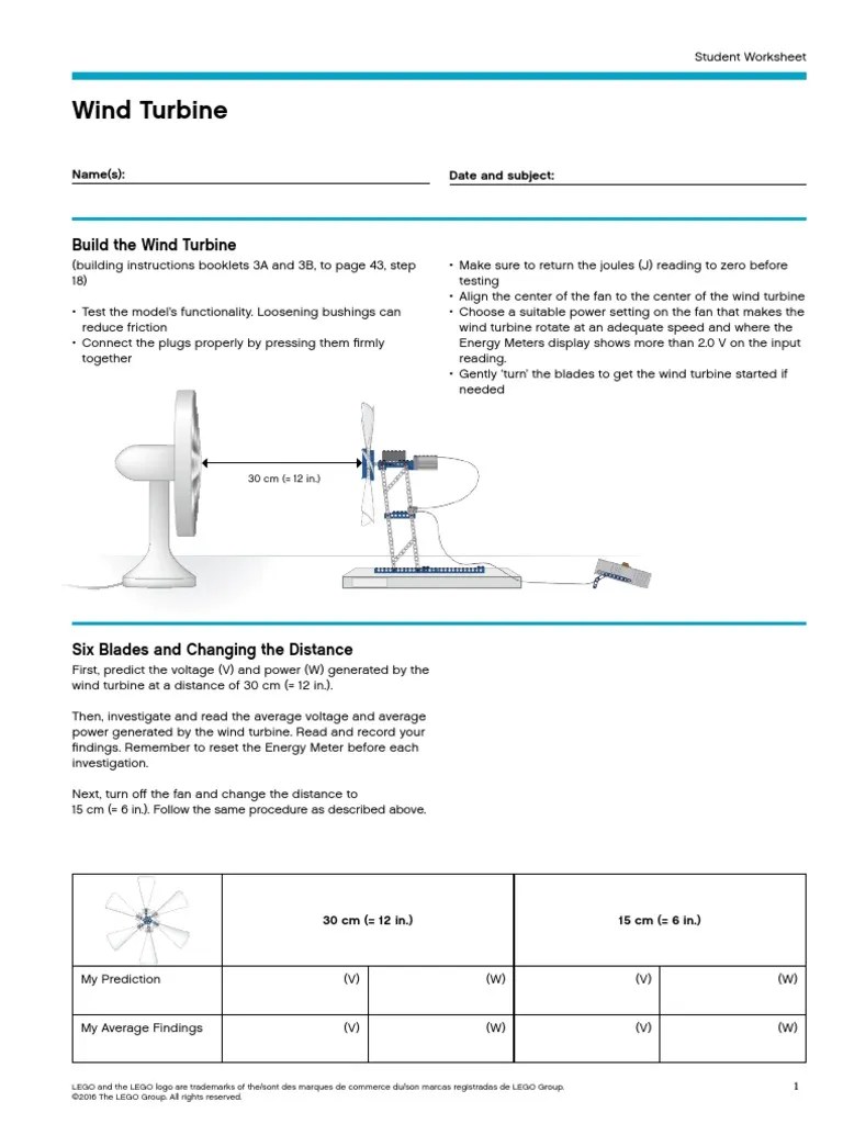 Windturbine Worksheet PDF Wind Turbine Turbine