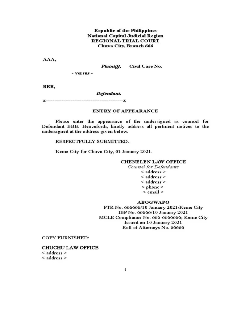 Entry of Appearance (SAMPLE) PDF