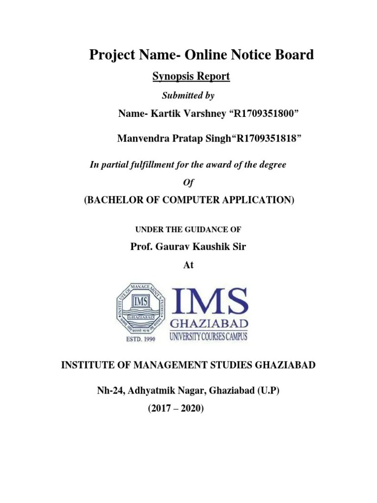 Project Notice Board Synopsis Report PDF