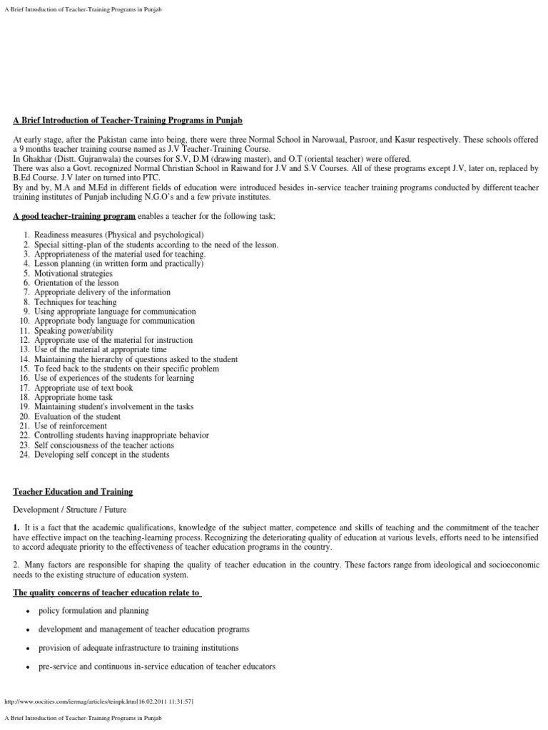 A Brief Introduction of TeacherTraining Programs in Punjab Teacher