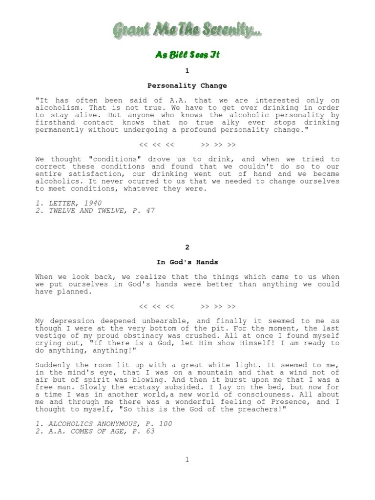 AsBillSeesIt Alcoholics Anonymous Twelve Step Program Free 30day