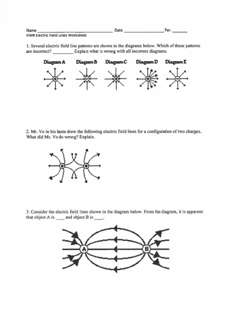 Electric Field Lines Worksheet PDF