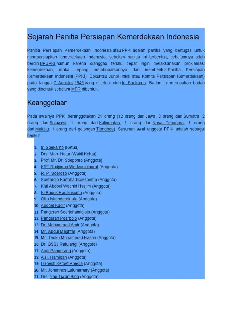 Sejarah Panitia Persiapan Kemerdekaan Indonesia | PDF