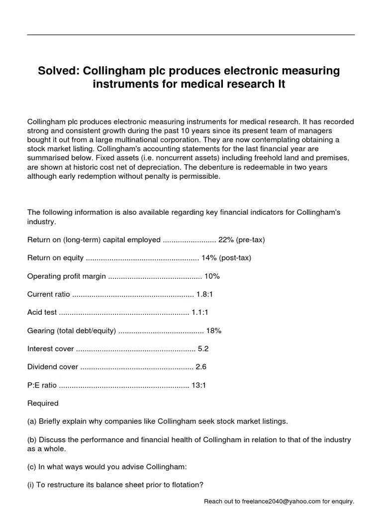 Collingham PLC Produces Electronic Measuring Instruments For Medical