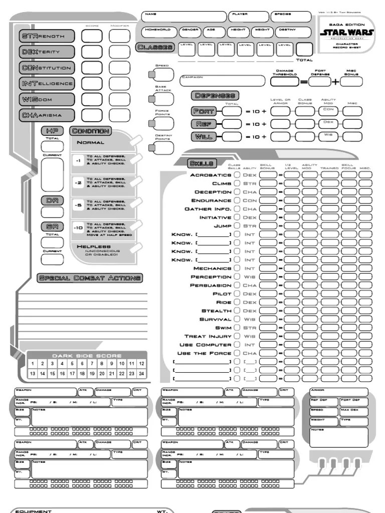 Masks Rpg Character Sheet - Star Wars RPG: Saga Edition Custom Character Sheet ...