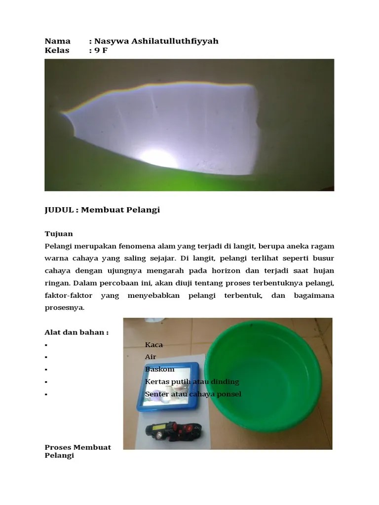 Contoh Teks Laporan Percobaan Membuat Pelangi | PDF