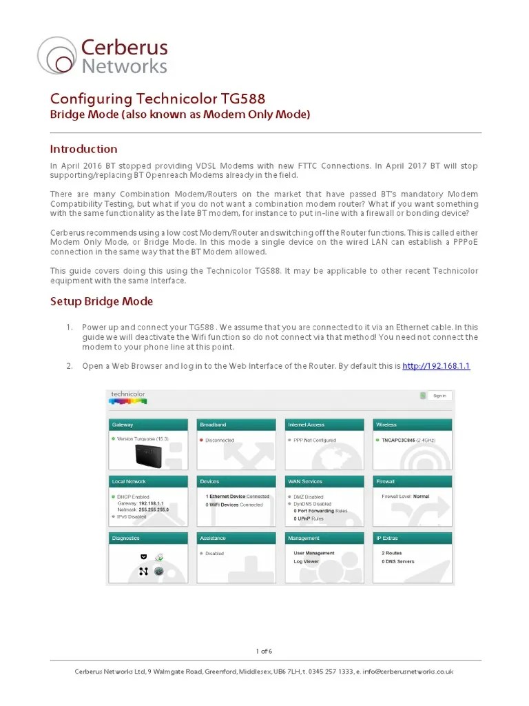 Router SetUp Guide Technicolor TG588 in Bridge Modem Mode Download