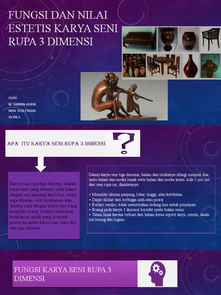 Fungsi Dan Nilai Estetis Karya Seni Rupa 3 Dimensi (M. Sabirin Asikin, XII  IPA 1) | PDF