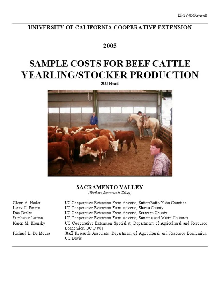 Sample Costs For Beef Cattle Yearling Stocker Production PDF