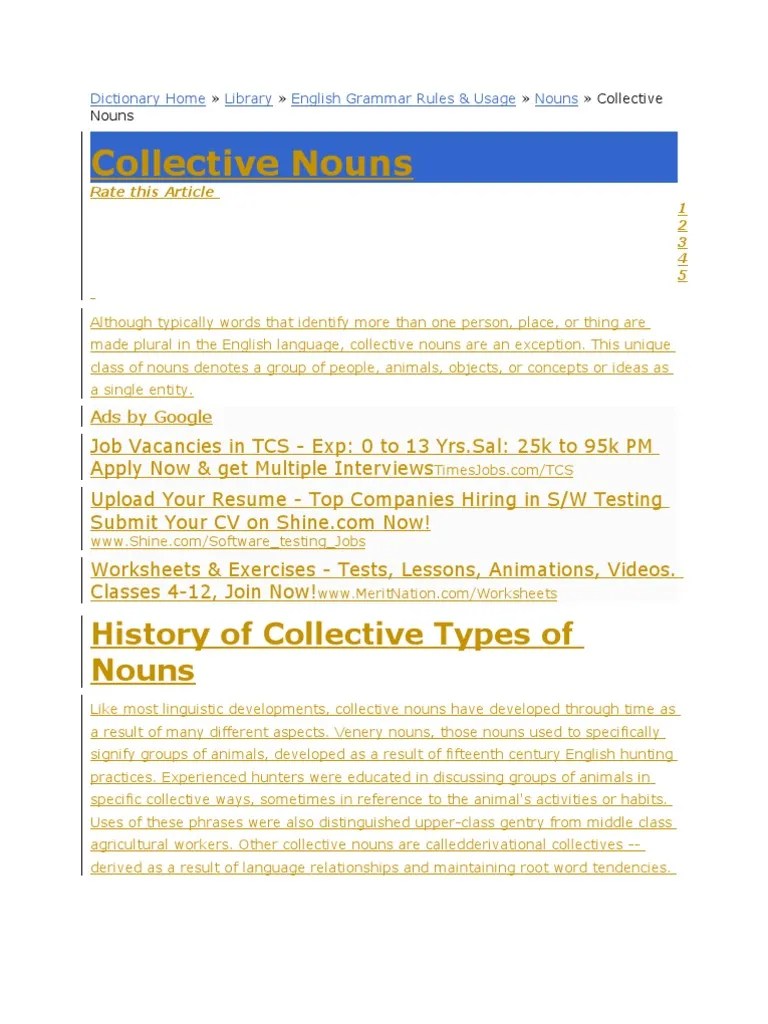 History of Collective Types of Nouns PDF Grammatical Number Noun
