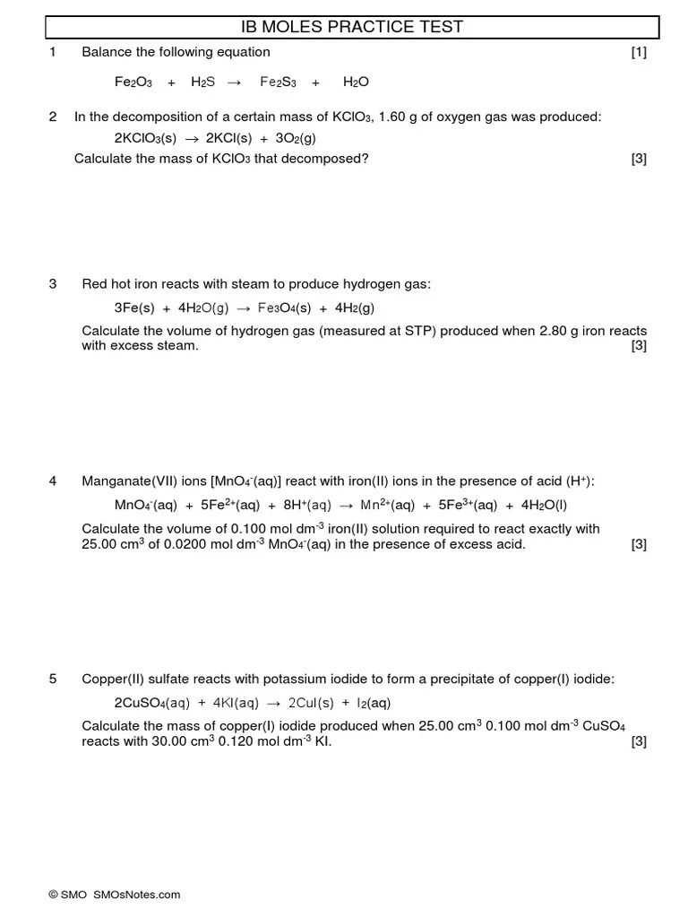 MolesPracticeTestTopic 1 PDF