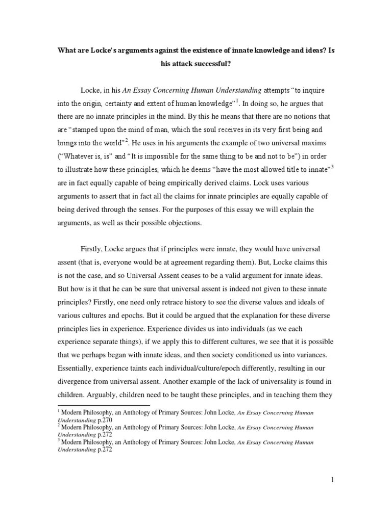 Philosophy of Mind Locke's Arguments Against Innate Ideas and