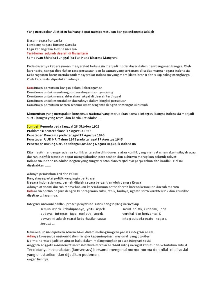 Kuis 1 Kebhinekaan Dan Integrasi Nasional | PDF