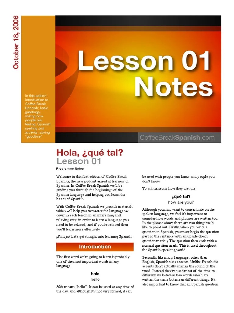 Coffee Break Spanish 01 Guide PDF Question Linguistics