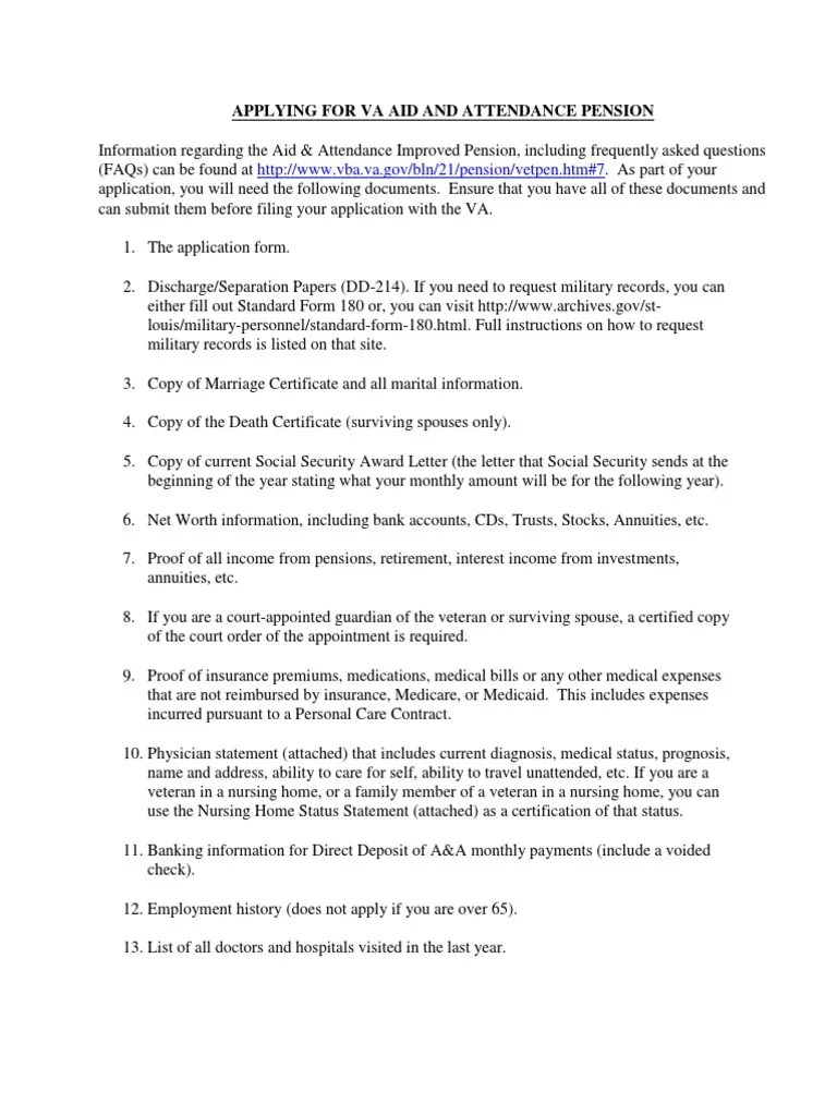 VA Aid and Attendance Checklist PDF