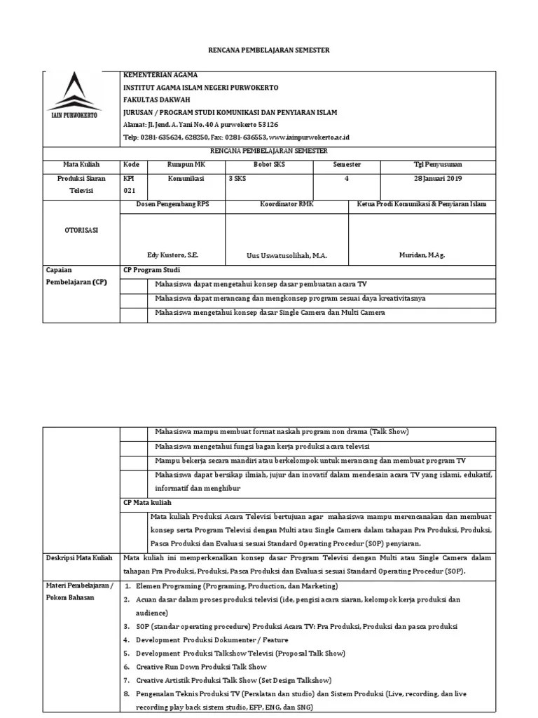 RPS Produksi Siaran Televisi IAIN | PDF