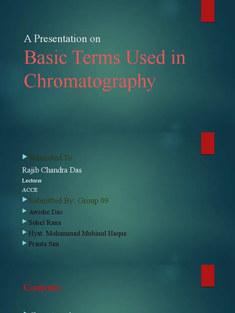 Basic Terms Used in Chromatography PDF Elution Chromatography