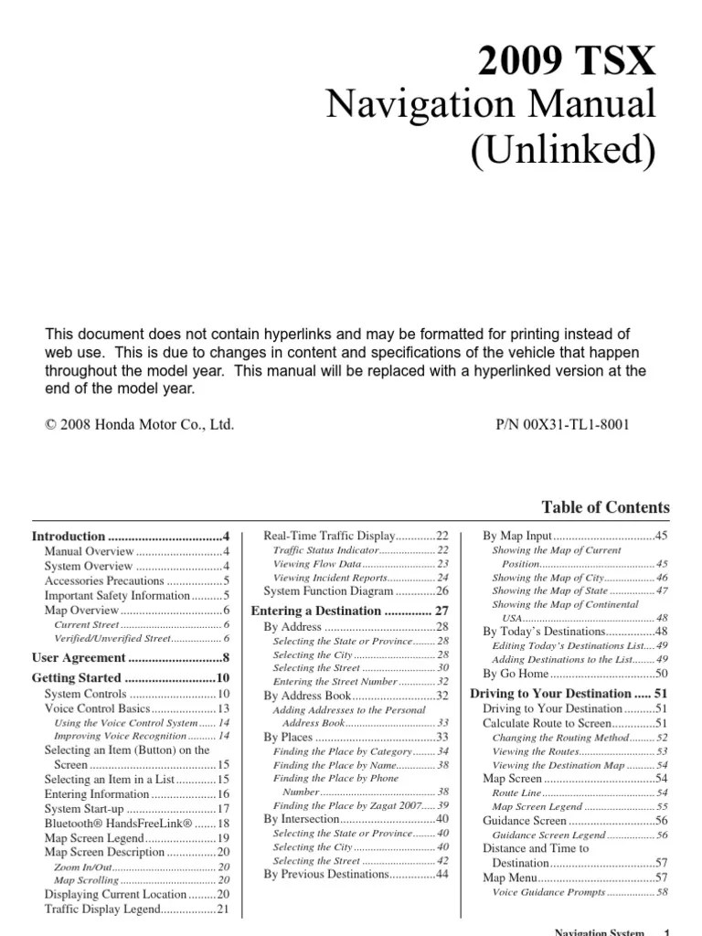 2009 Acura TSX Navigation Manual | PDF | Navigation | Global