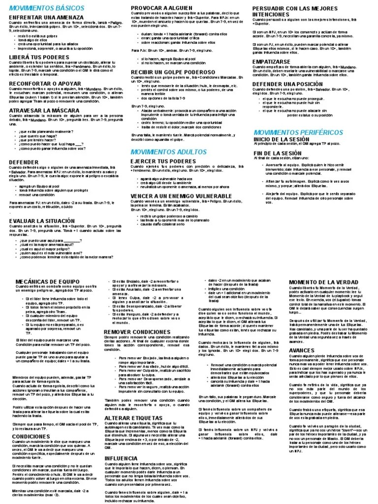 Masks Basic Moves (Español) v2 PDF