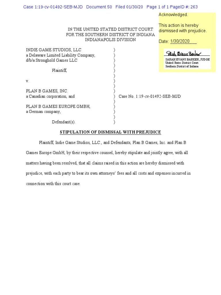 Stipulation of Dismissal With Prejudice PDF