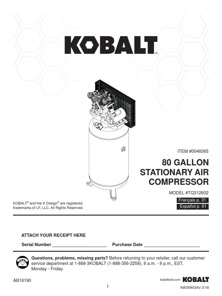 Kobalt Air Compressor | PDF | Electrical Wiring | Valve