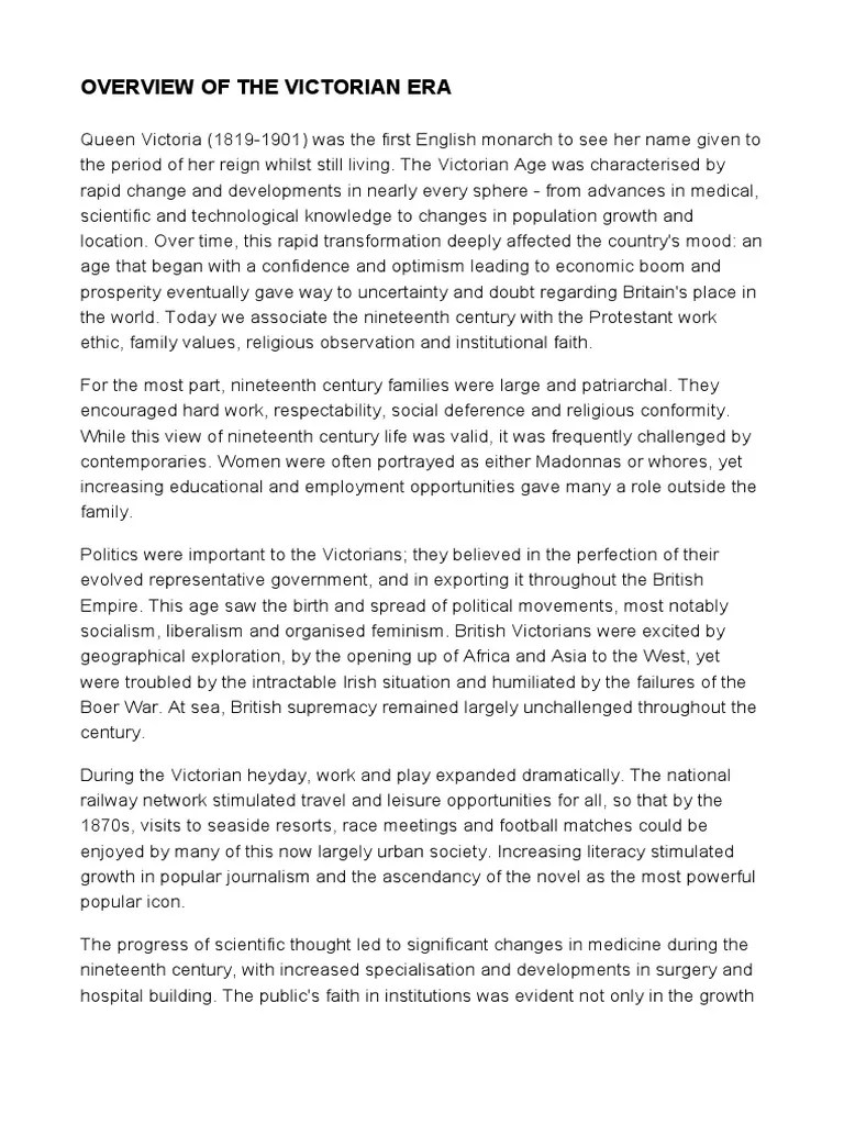 Victorian Era Overview PDF Victorian Era