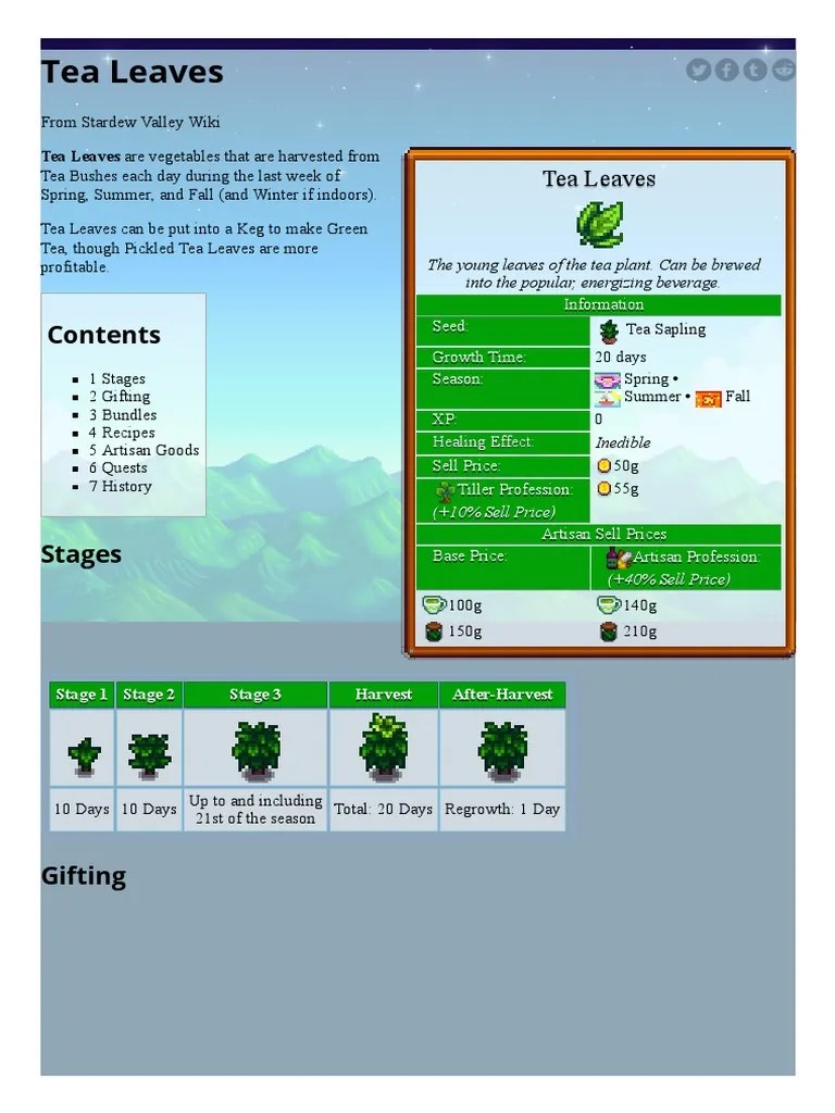 Tea Leaves Stardew Valley Wiki PDF Pickling Vegetables