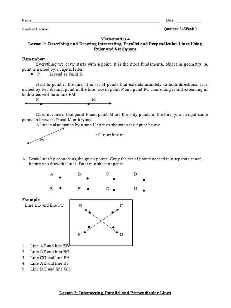 Mathematics 4 Lesson 1 Describing and Drawing Intersecting, Parallel