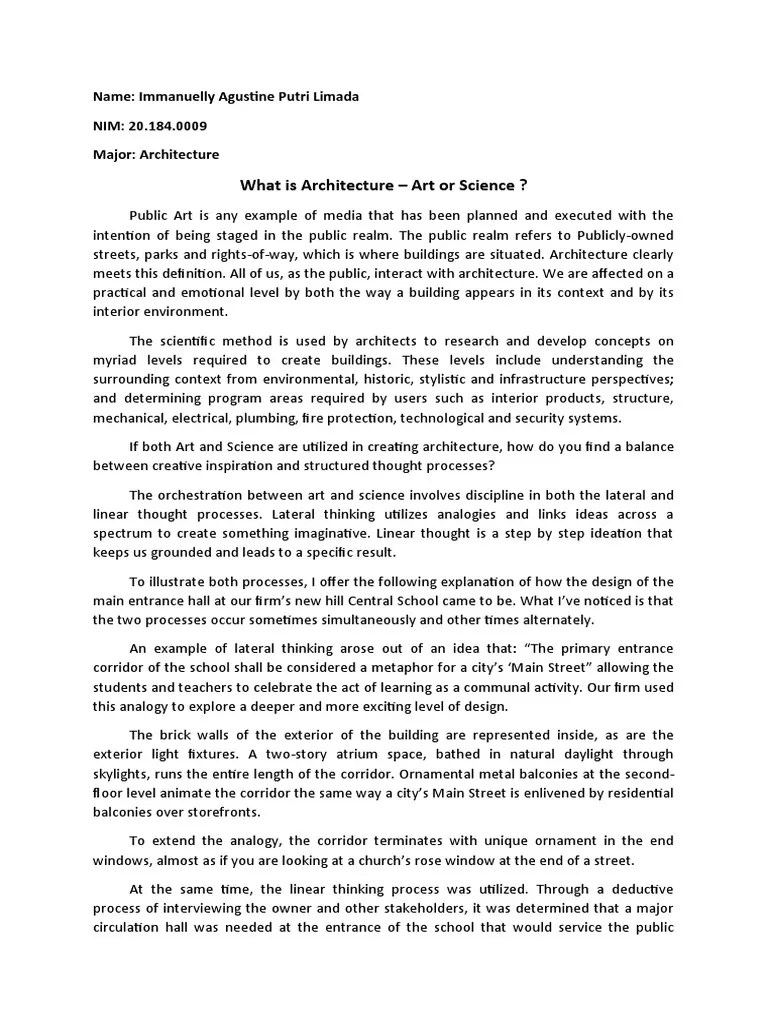 What Is Architecture Art or Science ? Name Immanuelly Agustine