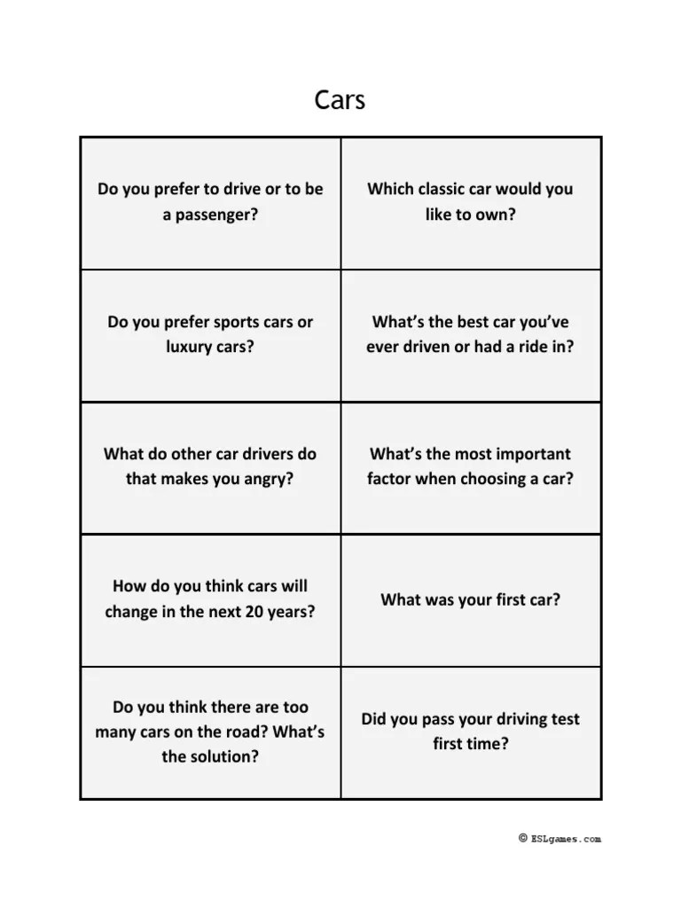 Conversation Questions Cars PDF